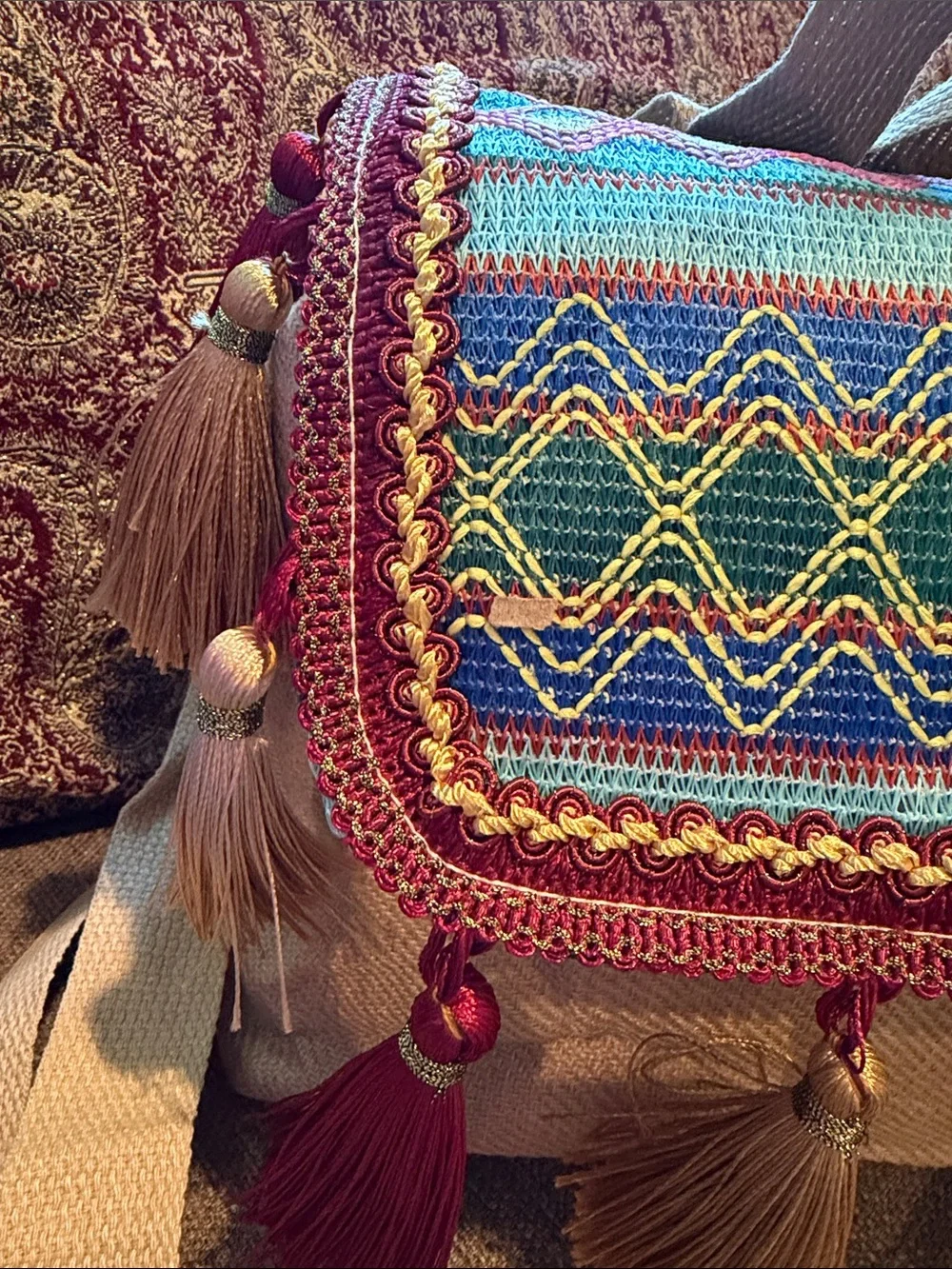 Gorgeous AuthenticTribeTassel mini BackPack- Vibrant blue, green, burgundy, boho